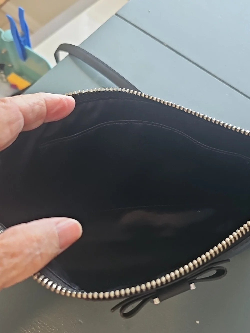 Coach Darcy Bow Black Leather Crossbody Bag, Side Pocket‎ Coach Tag.